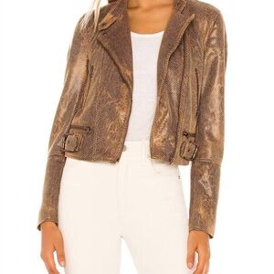 Free People Brown Leather Jacket Moto Style